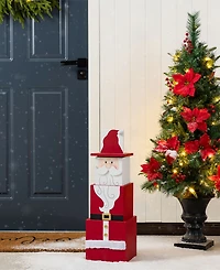Glitzhome 24.5" Wood Christmas Santa and Nutcracker Reversible Boxed Porch Decor