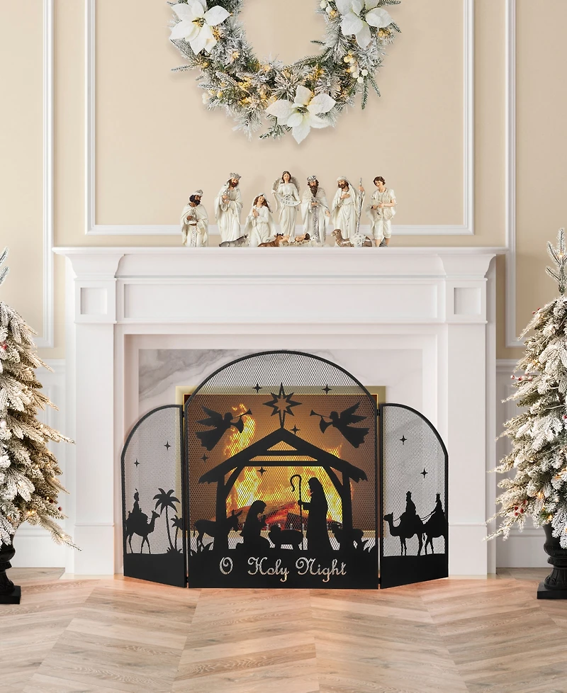 Glitzhome 48" Metal Christmas Mesh Silhouette Nativity Scene Screen