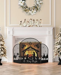 Glitzhome 48" Metal Christmas Mesh Silhouette Nativity Scene Screen