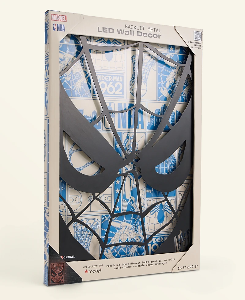 Macy's Marvel X Nba Mounted Color-Changing Led Light Laser-Cut Spider-Man Wall Sign, Macy's Exclusive