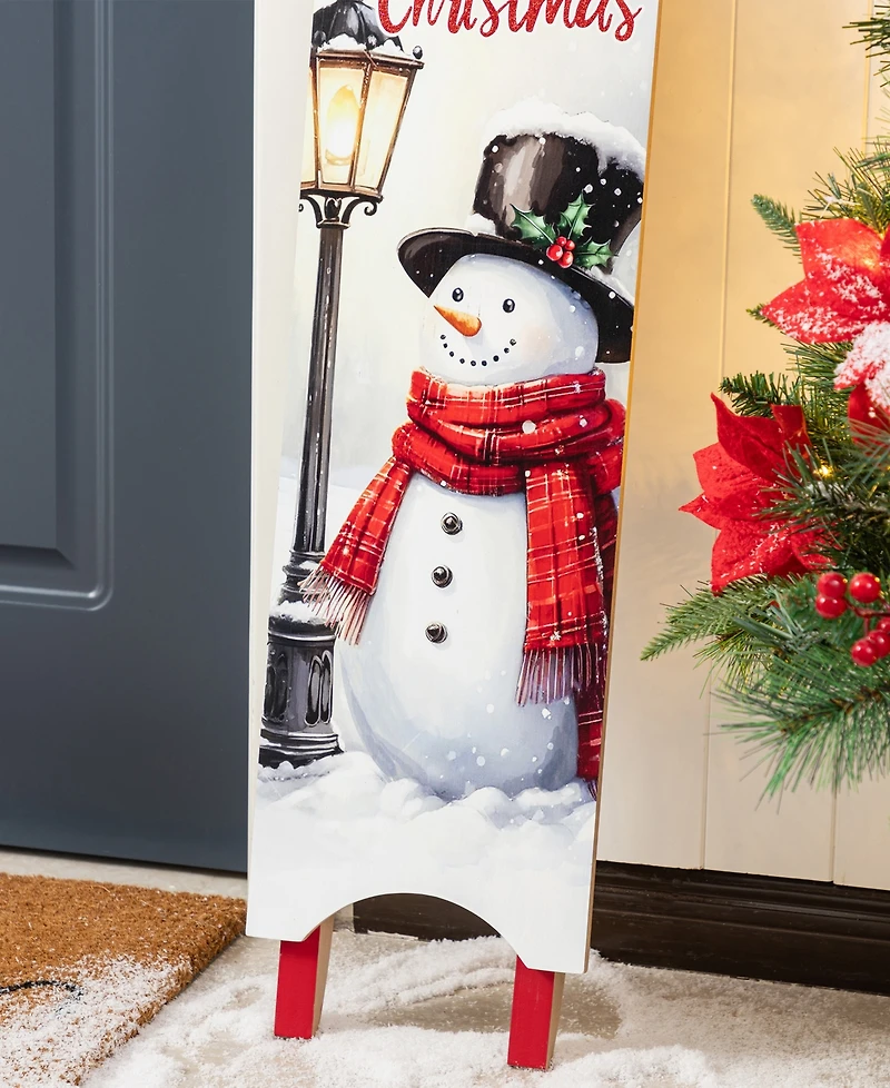 Glitzhome 42" Wooden Christmas Snowman Sleigh Porch Sign
