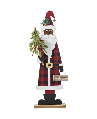Glitzhome 35.75" Lighted Wooden Africa Santa Porch Decor
