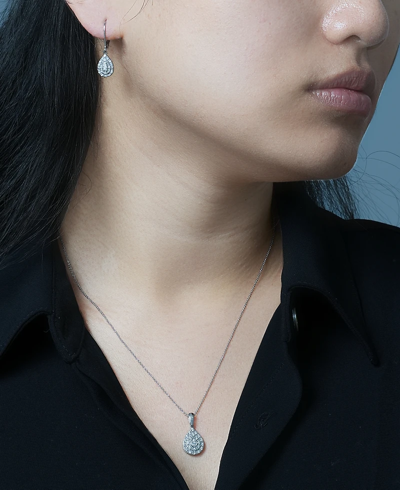 Diamond Teardrop Cluster 18" Pendant Necklace (1/4 ct. t.w.) in Sterling Silver, Macy's Exclusive