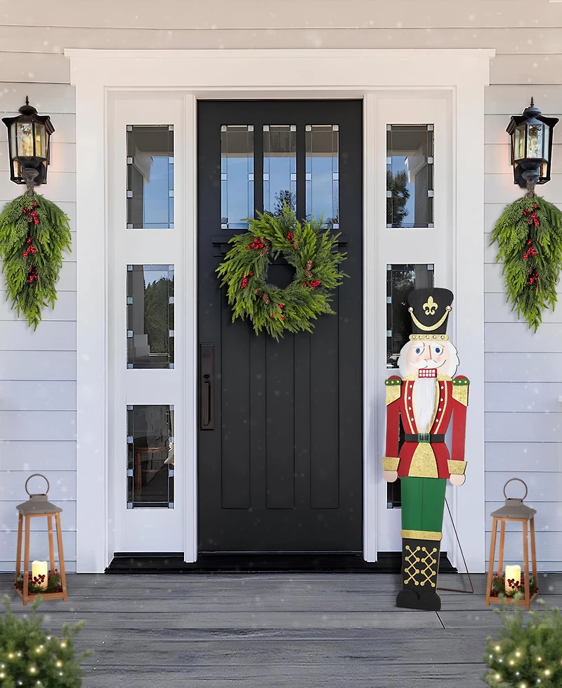 Glitzhome 60" Wooden Christmas Traditional Nutcracker Porch Decor
