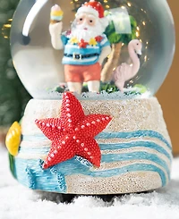 Glitzhome 100mm Resin Christmas Musical Snowflakes Santa on Vacation Water Globe