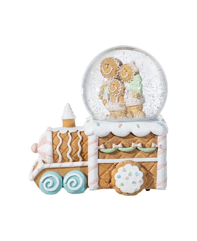 Glitzhome 100mm Resin Christmas Musical Snowflakes Gingerbread Family Train Water Globe