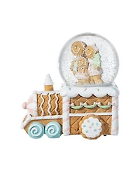 Glitzhome 100mm Resin Christmas Musical Snowflakes Gingerbread Family Train Water Globe