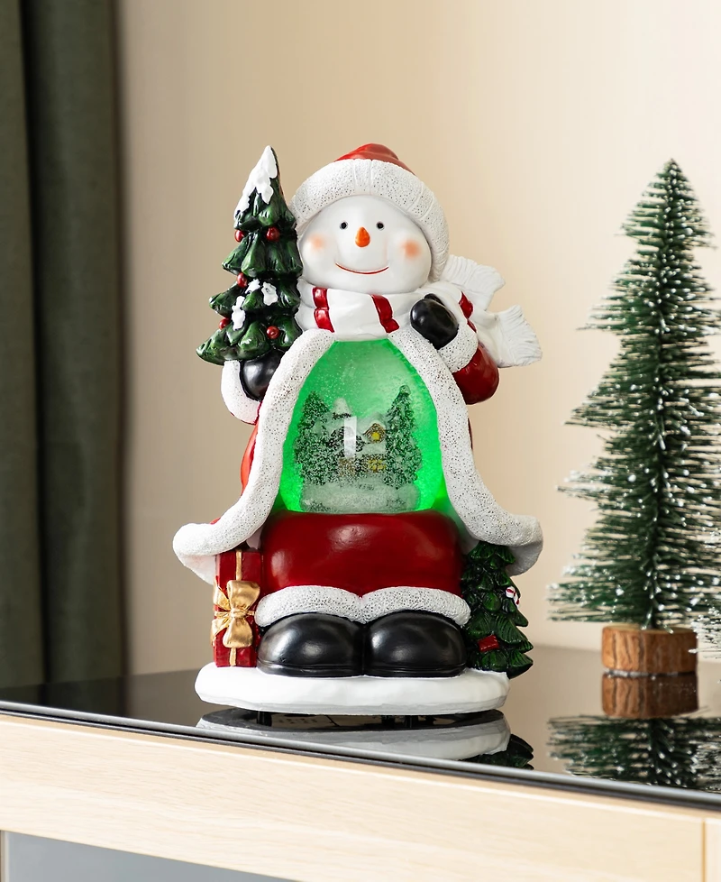 Glitzhome 100mm Lighted Resin Christmas Snowflakes Snowman Water Globe
