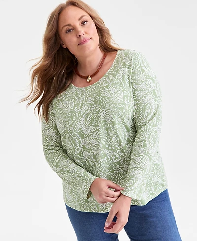 Style & Co Plus Printed Long-Sleeve Top, Macy's Exclusive