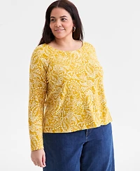 Style & Co Plus Size Printed Long-Sleeve Top, Macy's Exclusive