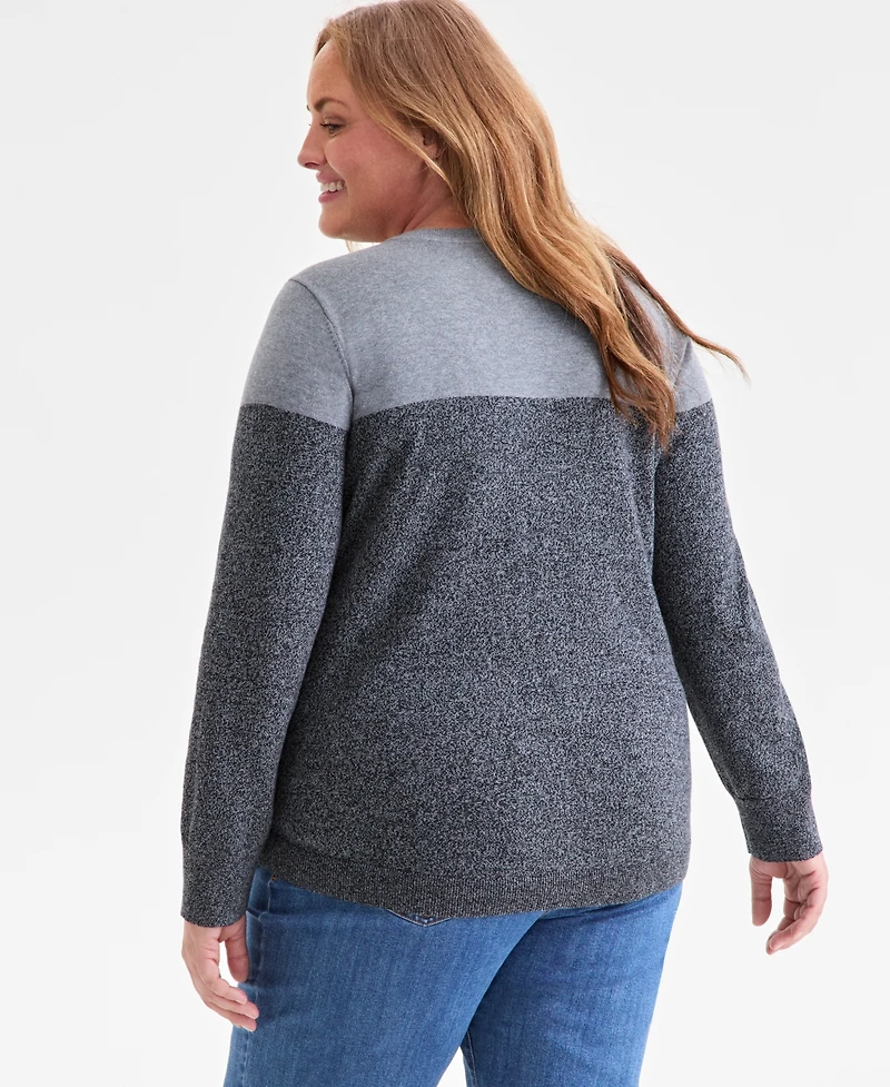 Style & Co Plus Cotton Color-Block Crewneck Sweater, Macy's Exclusive