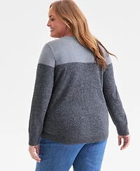 Style & Co Plus Cotton Color-Block Crewneck Sweater, Macy's Exclusive