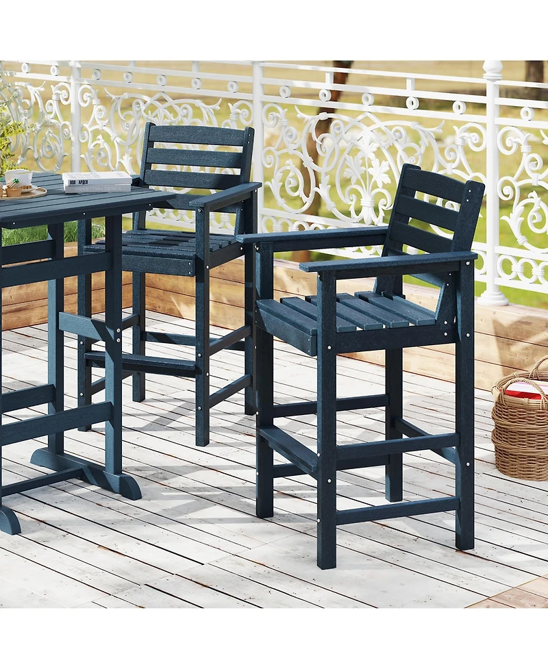 Gymax Patio Bar Stools Set of 4 Tall Adirondack Chair w/ Backrest Armrests & Footrests