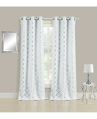 Kate Aurora 2 Pack Metallic Silver & White Lattice Clover Ultra Luxurious Window Curtains - 38 in. W x in. L