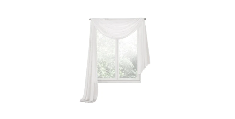 Kate Aurora Elegant Sheer Voile Window Scarf Valance - White