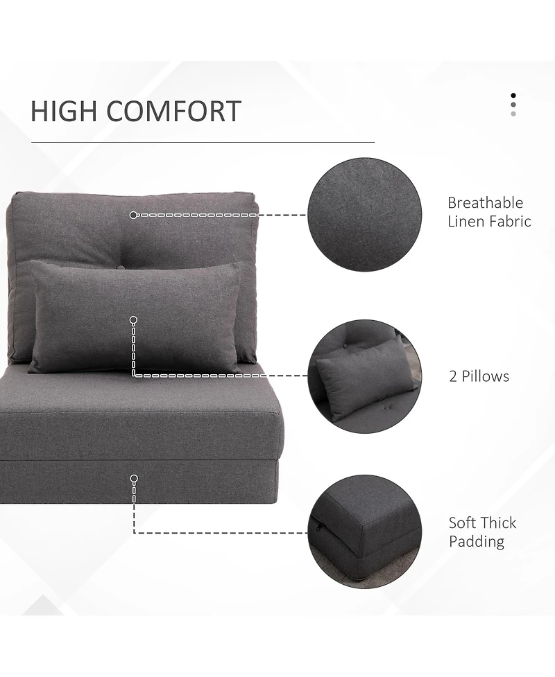 Homcom 2-in-1 Floor Lazy Sofa with 5 Position Adjustable Backrest, Dark