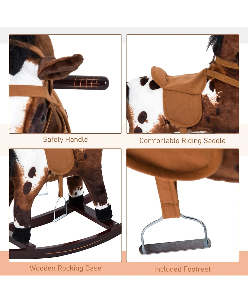 Qaba Kids Metal Plush Ride-On Rocking Horse Chair Toy, /