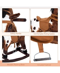 Qaba Kids Metal Plush Ride-On Rocking Horse Chair Toy, /