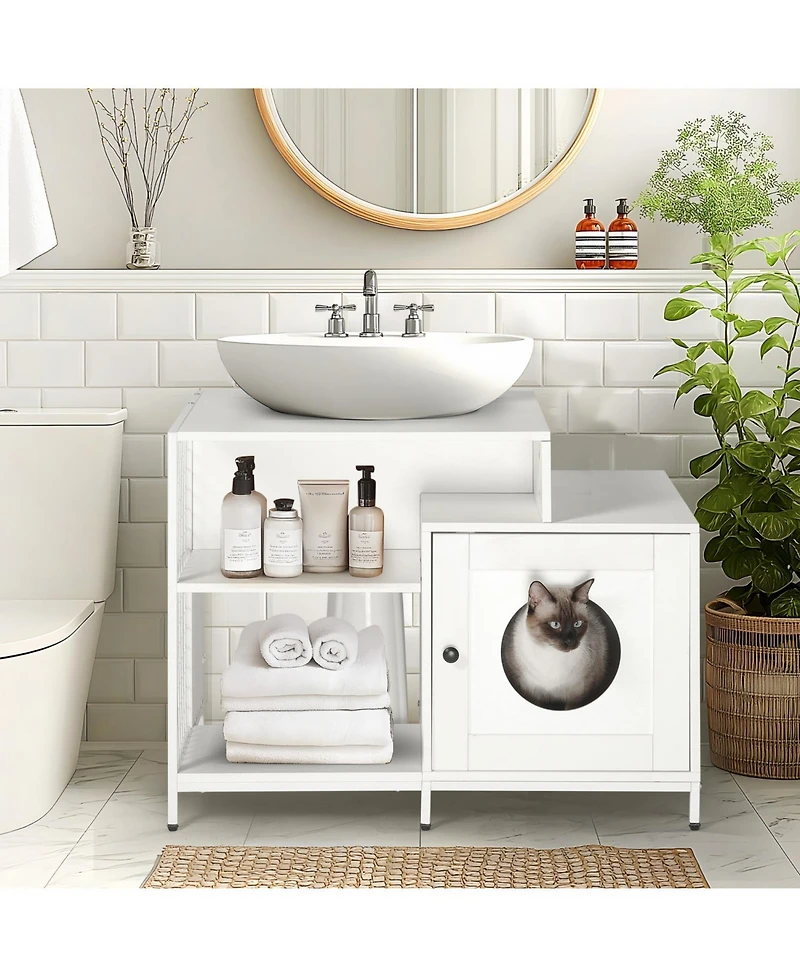 Streamdale Furniture Cat Litter Box Enclosure - Hidden Washroom White