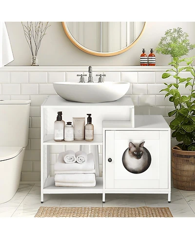 Streamdale Furniture Cat Litter Box Enclosure - Hidden Washroom White