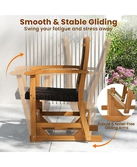 Gymax Patio Rattan Glider Chair with Acacia Wood Frame and Wicker Seat Back Armrests