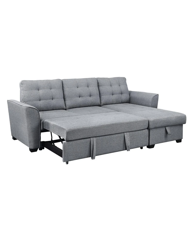 Homlux 90.5"W Light Gray Linen Sleeper Sectional Sofa with Reversible Storage Chaise