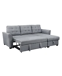 Homlux 90.5"W Light Gray Linen Sleeper Sectional Sofa with Reversible Storage Chaise