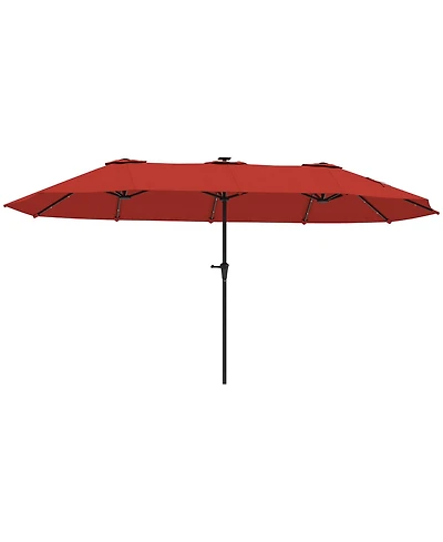 Outsunny 13' Double-Sided Patio Umbrella with Solar Lights and Crank
