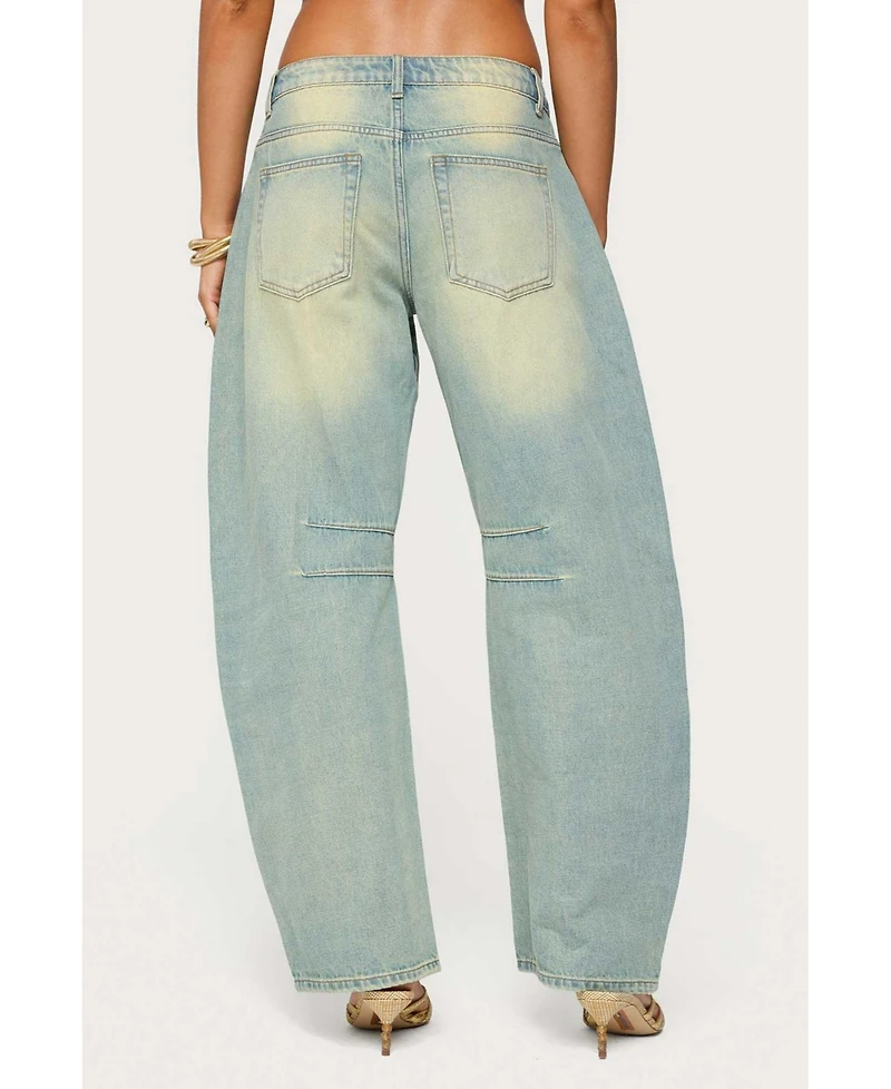 Edikted Women's Cayden Low Rise Washed Barrel Jeans