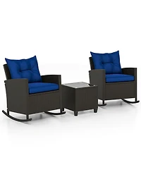 Slickblue Weather-Resistant 3-Piece Patio Rocking Chair Set with Cushions and Tempered Glass Table – Ideal for Outdoor Lounging