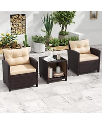 Slickblue Outdoor 3-Piece Rattan Furniture Set with Comfortable Chairs and Coffee Table with Hidden Storage
