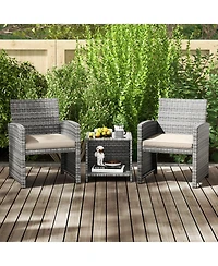 Slickblue Outdoor 3-Piece Conversation Set with 2 Padded Chairs and Glass-Top Coffee Table for Patio or Deck