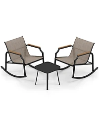 Slickblue Outdoor 3-Piece Rocking Chair Bistro Set with Armrests and Glass-Top Coffee Table – Ideal for Porch or Garden