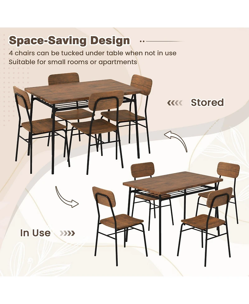 Slickblue Modern 5-Piece Dining Table and Chair Set with Metal Frame and Storage Shelf – Ideal for Small Spaces