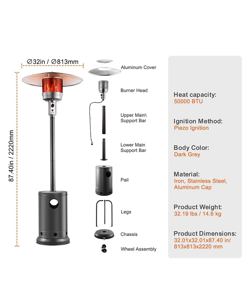 Slickblue Hammered Finish Tall Propane Heater with Integrated Table – Elegant Outdoor Heating Solution for Patio or Garden