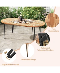 Gymax 79'' Patio Dining Table w/ Umbrella Hole Acacia Wood Tabletop & Sturdy Metal Legs