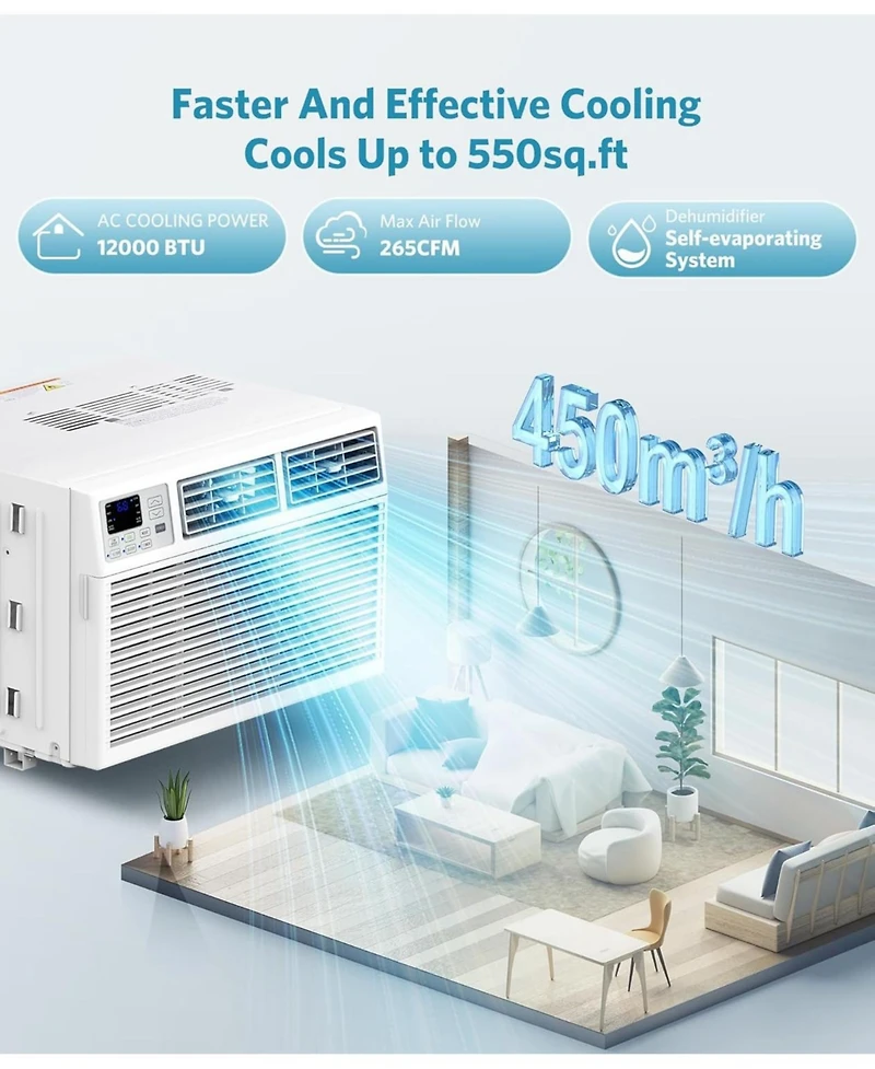 Cowsar 12,000 Btu Window Air Conditioner Cools up to 550 Sq. ft, Ultra Quiet Window Ac Unit with Remote Control, 4 in 1 Energy Saving Air Conditioner