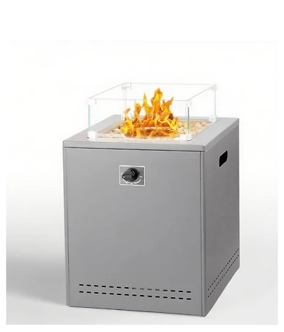Cowsar 20" Square Fire Pit Table, Propane Table with Lava Rock/Windshield, for 20lbs Gas Tanks, Outdoor Camping/Courtyard/