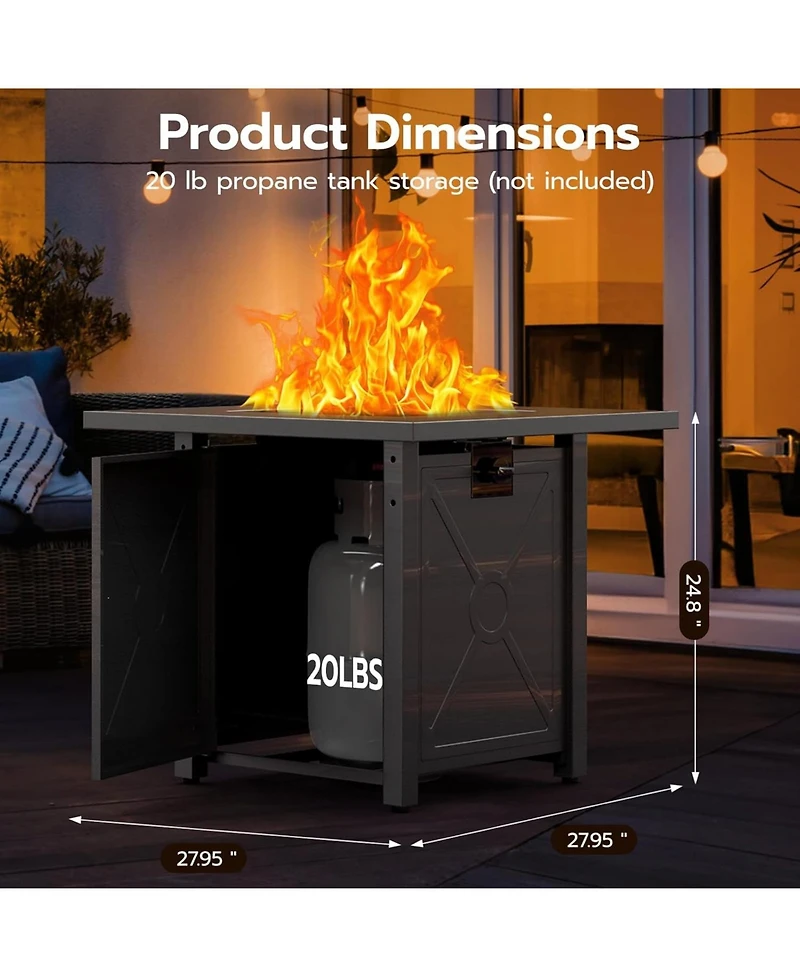 Cowsar 28" Fire Pit Table, 40000 Btu Propane Fire Pit Table with Lid,Rain Cover and 3 Pounds Lava Stones for Outdoor Backyard, Courtyard