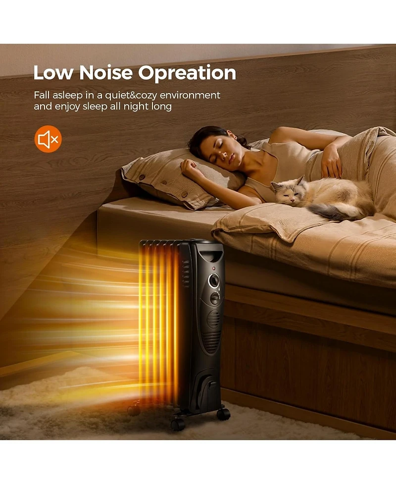 Cowsar Portable Electric Radiator Heater, Oil Filled with 3 Heat Settings, Adjustable Thermostat, Overheat & Tip-Over Protection For Indoor Use, 1500W