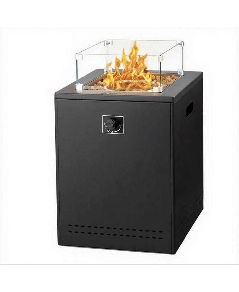 Cowsar 20" Square Fire Pit Table, Propane Fire Pit Table with Lava Rock/Windshield, for 20lbs Gas Tanks, Outdoor Fire Pit Table for Camping/Courtyard/