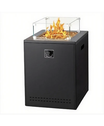 Cowsar 20" Square Fire Pit Table, Propane Fire Pit Table with Lava Rock/Windshield, for 20lbs Gas Tanks, Outdoor Fire Pit Table for Camping/Courtyard/