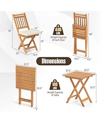 Slickblue 3-Piece Outdoor Wooden Bistro Set with Cushioned Chairs and Matching Table for Patio or Garden