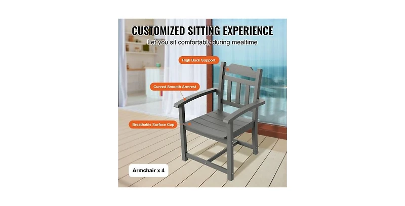 Slickblue 5-Piece Outdoor Dining Set with Square Table and Chairs for Deck or Backyard