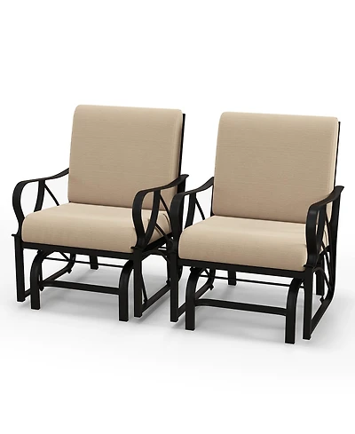 Gymax 2 Pieces Patio Glider Chair Outdoor Metal Glider with Seat and Back Cushions Backyard Poolside