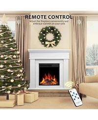 Cowsar 44" Electric Fireplace with Mantel, Free-Standing Heater with Wooden Surround and Log Effect, Remote Control, 750-1500W