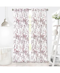 Kate Aurora 2 Piece Shabby Chic Cherry Blossom Designed Airy Sheer Rod Pocket & Back Tab Curtain Panels - 63 in. Long Hazelnut