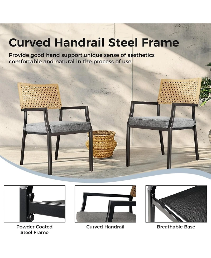 Mondawe Outdoor All-Iron Detachable Rattan Woven Chair,W/ Waterproof Cushion,Stackable Dining Chair