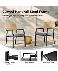 Mondawe Outdoor All-Iron Detachable Rattan Woven Chair,W/ Waterproof Cushion,Stackable Dining Chair