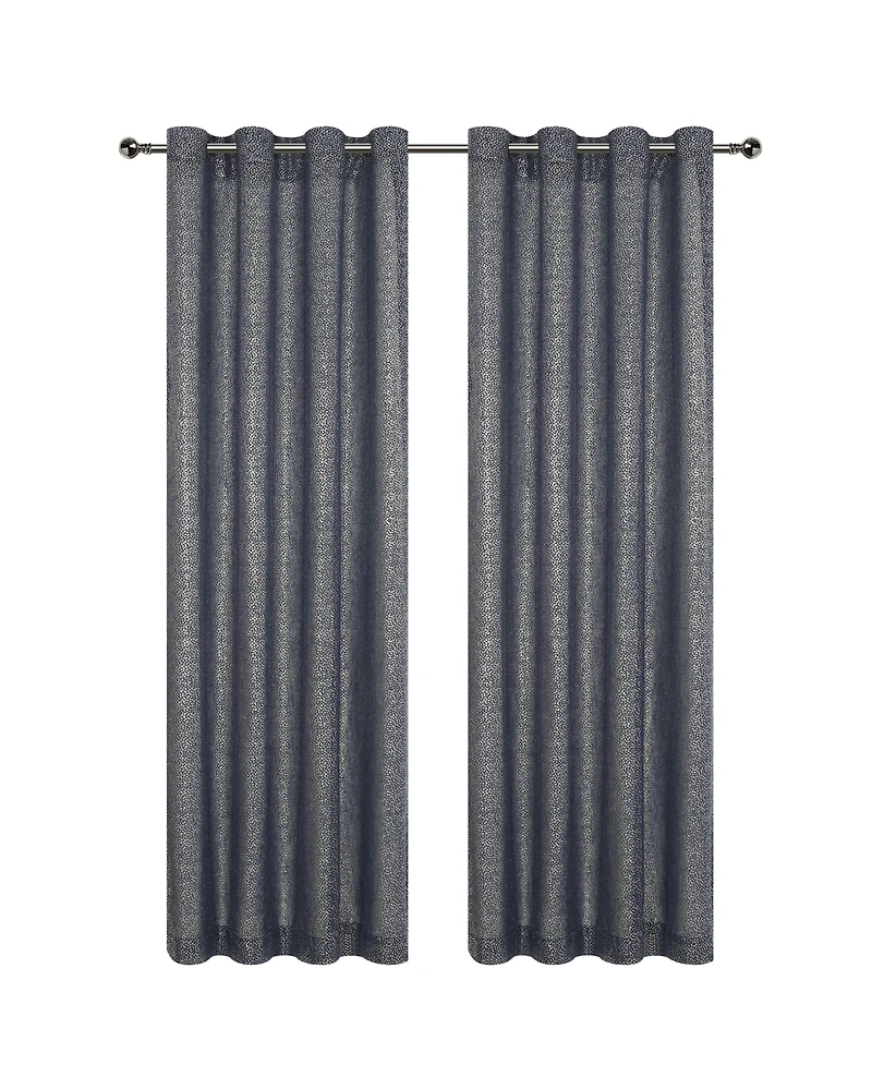 Kate Aurora Glam Chic Living 2 Pack Metallic Foil Sparkle Slub Sheer Grommet Top Curtain Panels